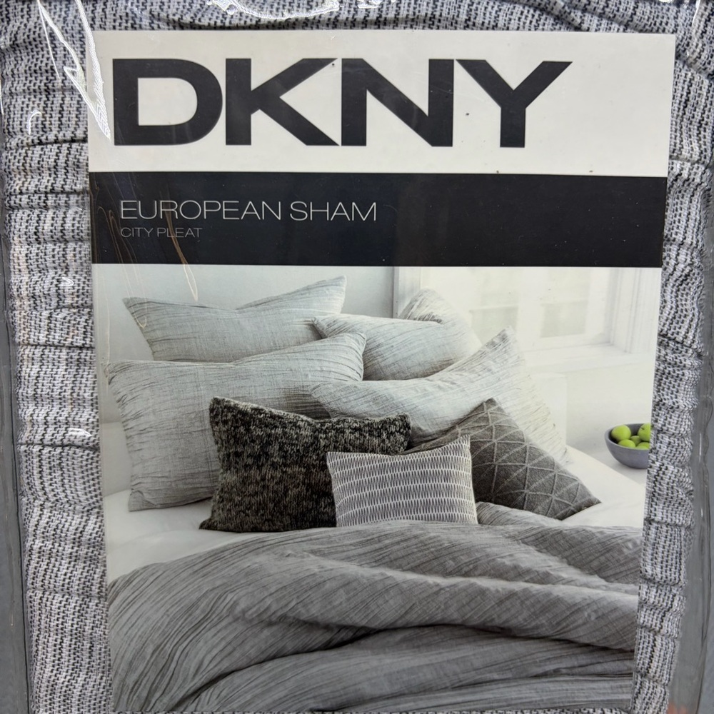 NWT DKNY 2  European shams  city pleat  gray 26” x 26” polyester/cotton